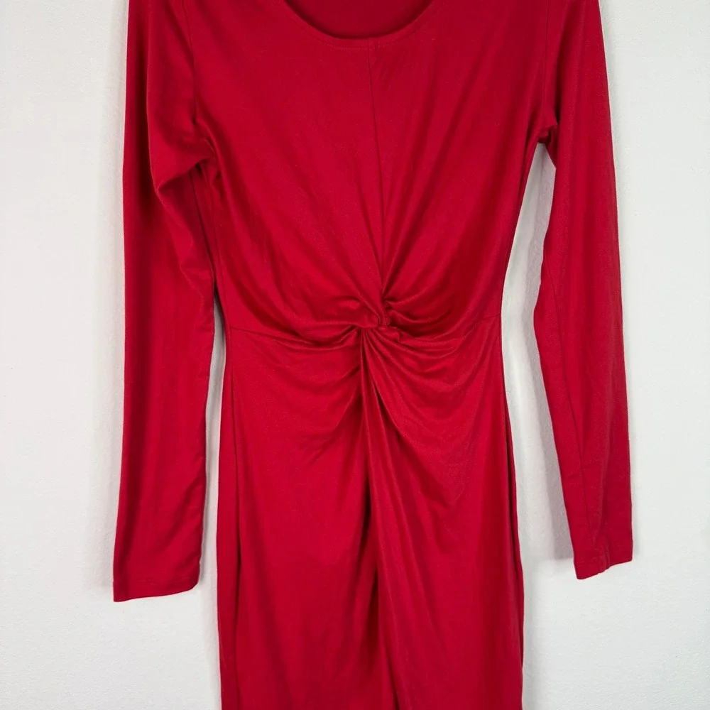 Wishful Park Dress Womens M Red Long Sleeve Twist Knot Waist Stretch Mini Dress